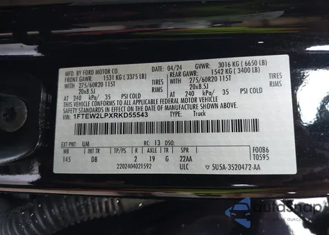 2024 Ford F-150 Stx из США, поврежденный, VIN 1FTEW2LPXRKD55543